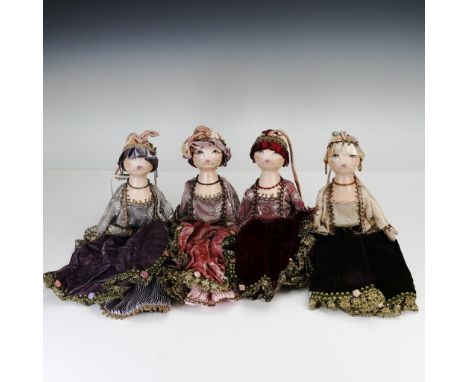 This enchanting 4-piece set of hanging cat dolls, made in Thailand, features handcrafted feline figures adorned in luxurious 