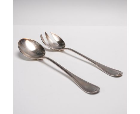 Christofle silver-plated flatware set in the neoclassical Malmaison pattern, expertly crafted in France. This serving duo inc