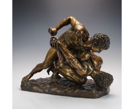 Italian sculptural group titled The Wrestlers. Powerful representation inspired by the ancient Greco Roman Lysippus, the reno