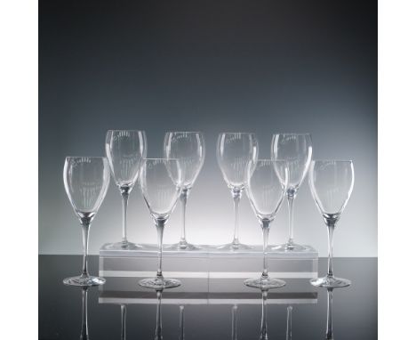 Set of eight Christofle Albi wine glasses, crafted in fine clear crystal with elongated bowls and slender stems. Each glass f