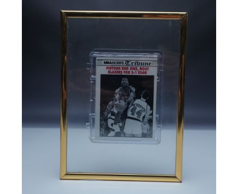 Featured is a rare autographed NBA Hoops Tribune basketball card signed by Detroit Pistons legend Joe Dumars. Encased in a pr