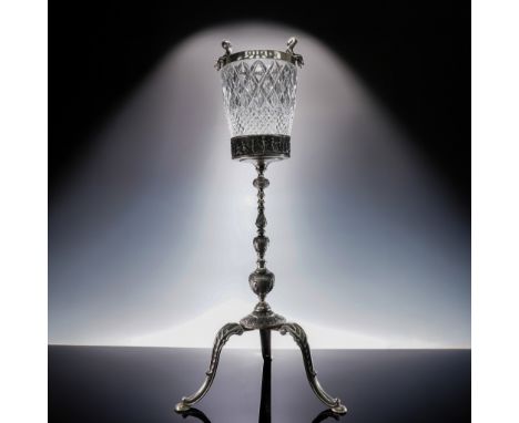Tall neoclassical style crystal and silver plate stand vase featuring a featuring a hand made brilliant cut crystal bowl set 