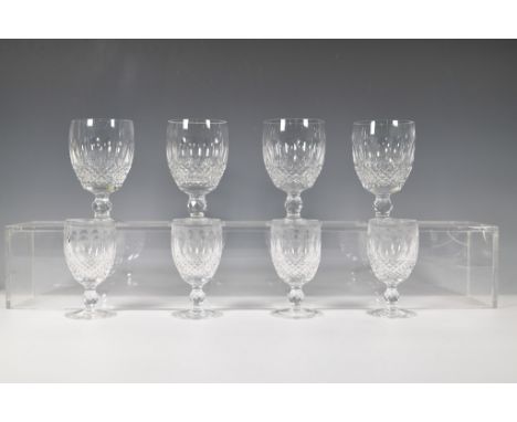 This elegant set of eight Waterford crystal glasses features the timeless Colleen pattern with short stems. Included are four