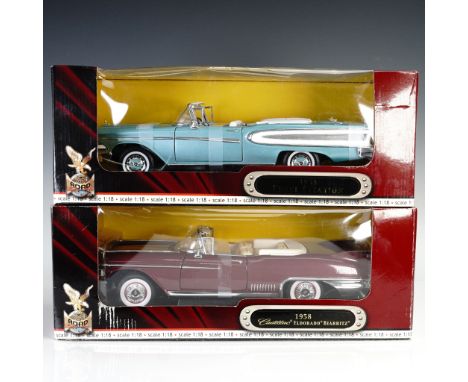 Pair of Yat Ming 1:18 scale diecast Deluxe Edition convertible model cars, including the 1958 Edsel Citation in turquoise wit