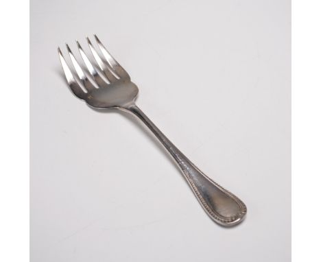Christofle silver-plated flatware piece from the distinguished Malmaison collection, crafted in France. This fish fork showca