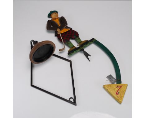 Two-piece lot featuring The Golfer Sky Hook by Authentic Models, a kinetic balancing sculpture with vintage charm. The hand-p