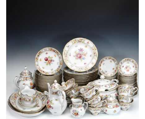An elaborate 91-piece porcelain dinnerware set combining Schumann Arzberg (Bavaria, Germany) and Empress Dresden Flowers porc