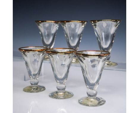 A refined 36-piece set of clear pressed glass stemware by La Rochere, created for Pastis &amp; Co of Cassis, Provence. Each g