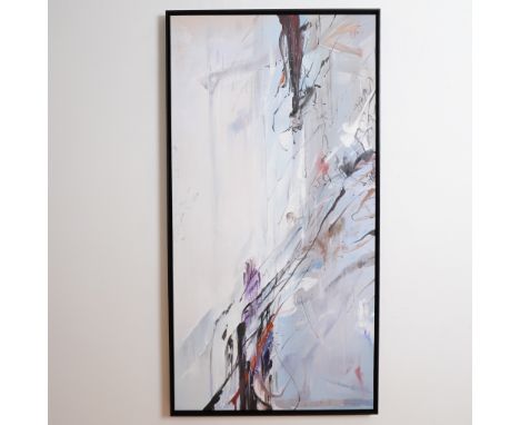 A striking large-scale acrylic on canvas painting featuring an abstract expressionist composition with dynamic brushstrokes a