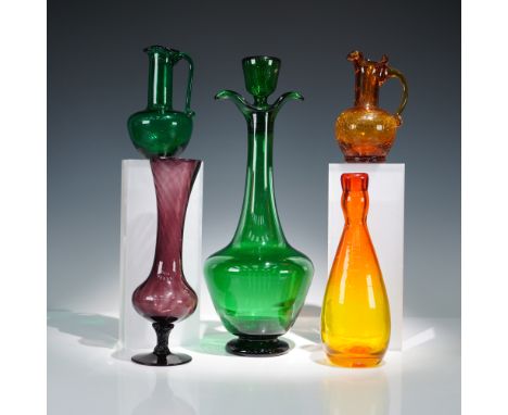 A vibrant and sculpturally engaging 6-piece collection of hand-blown art glass, featuring a range of vessel forms including d