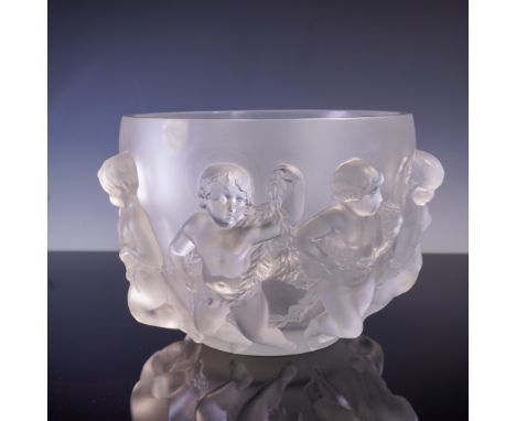 Crafted by the esteemed French crystal house Lalique, this stunning frosted crystal bowl is known as the Luxembourg design, f