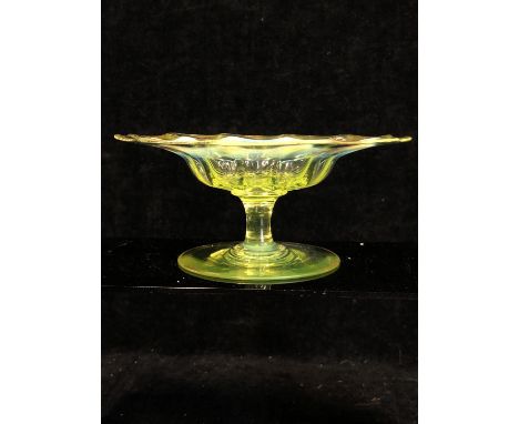 Thomas Webb - A uranium and straw opal glass small tazza, of convulvulous flower form on short stem and circular foot, gilded