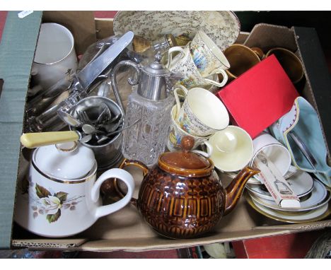 Morley Ware Part Tea Service, Manakin cigars, pottery jug, decanter etc:- One Box.