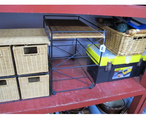 Tools in Stanley Carry Case, wicker shelves,Tilley lamp, etc.