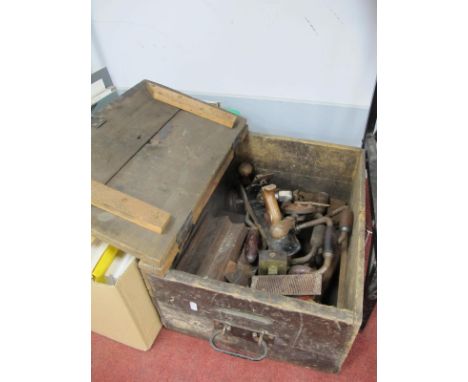 Acorn No 5 Plane, Skinner, Chapman and Other Drill Tools, in a Rex wooden box.