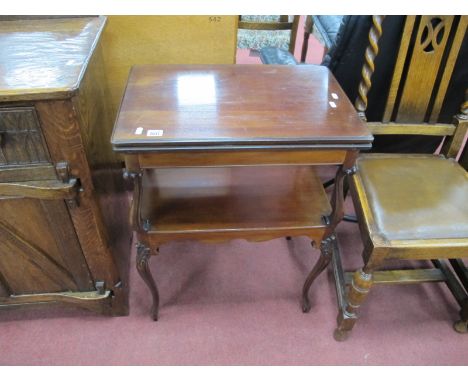 Early XX Century Mahogany Card Table, with a fold over top, on shaped supports, with undershelf, 56cm wide.