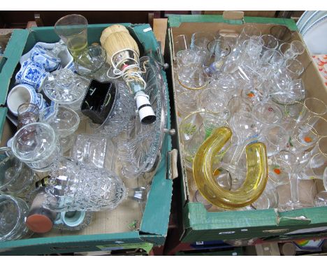Drinking Glasses, Hors d'oeuvre's, lamp, etc:- Two Boxes