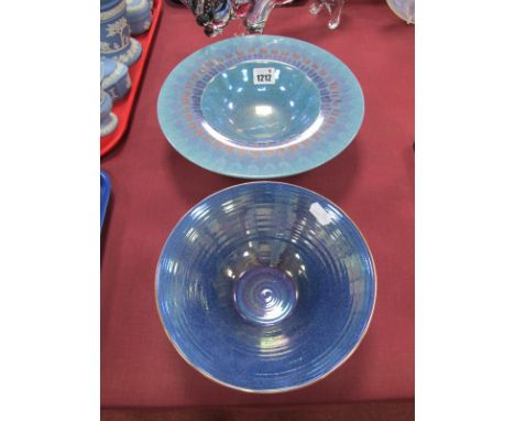 Tobias Harrison (Born 1950, Newby Bridge Artist) Ceramic Bowl, with stylised flowers to wide rim, on a speckled irridescent l