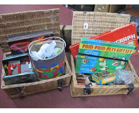 Gotham Big Shot Bagatelle, Lego, wooden building bricks and other children's games, L.Ps, etc:- in two baskets. (2) 