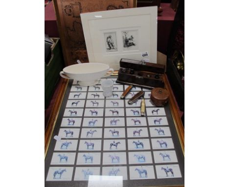 A Specimen Box, pen knives, print, coppercraft map, cigarette cards.