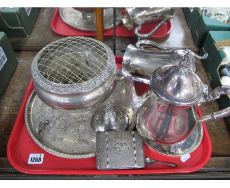 Sterling Silver Cigarette Case, stamped 935, plated tea ware, rose bowl, etc:- One Tray