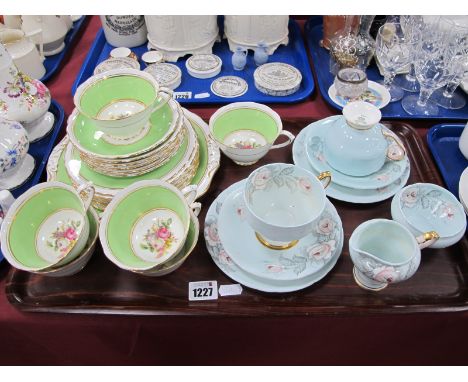 Chelson 4800 Hand Painted Floral Tea Service, of nineteen pieces with pale green bands. Aynsley C1817 Tea for Two ware of eig