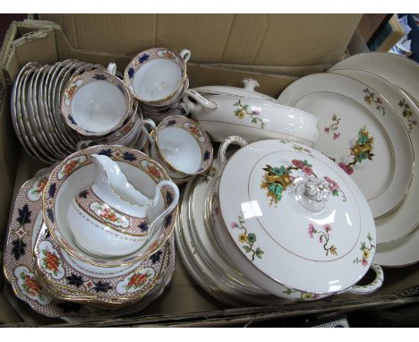 Tuscan Ware Tea Service, cups, saucers, cake plates, together with a Staffordshire 'Dora Rose' dinner service:- One Box.