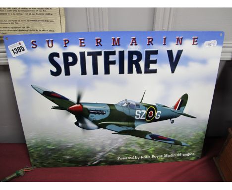 Supermarine Spitfire V Wall Sign, brass compass, Death plaque. (3)