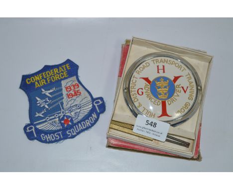 Hull and District Car Badge and a Confederate Air Force Patch 