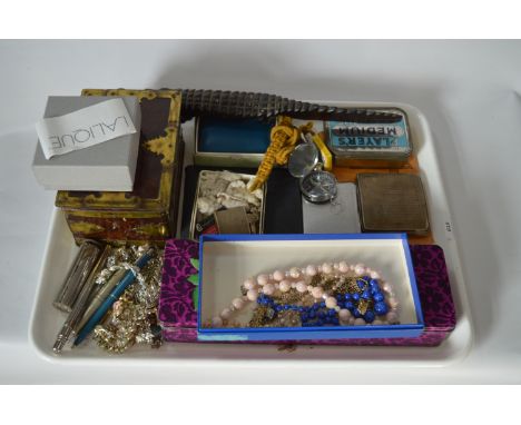 Tray Lot of Costume Jewellery, LIghter, Cigarette Cases, Whistle, Pens, etc. 