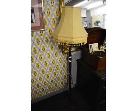 Turned Wood Standard Lamp and Shade 