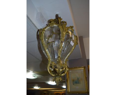 Large Gilt Metal and Glass Ceiling Light 