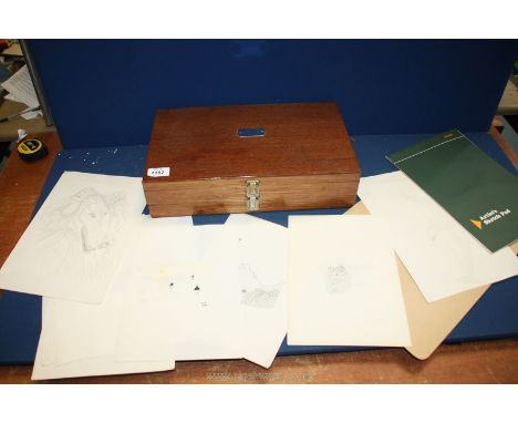 A Cheyney Art box with two compartments and contents including used Rowney pastels and coloured chalks plus a small sketch pa