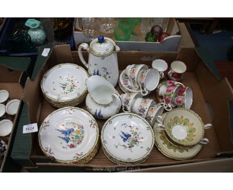 A quantity of china including part Teasets in Cottage Garden, Royal Albert and paragon, plus two Aynsley Soup coups and sauce