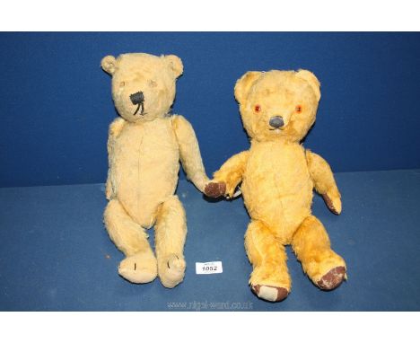 Two jointed Teddy Bears, 1940's and 60's, one by Chad Valley with glass eyes, the other a/f
