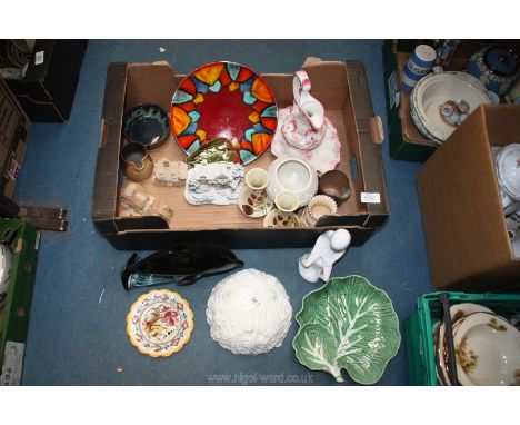 A quantity of china and pottery including Coalport Countryware bowl, Poole dolphin and plate, two Radford vases, footed Dartm