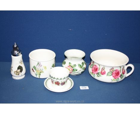 Three pieces of Portmeirion to include Botanic Gardens jardiniere, chamber pot (a/f.) and Pomona planter and stand together w