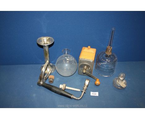 A rare 1920's-1930's Cona coffee maker, coffee grinder, flasks, pestle, etc.