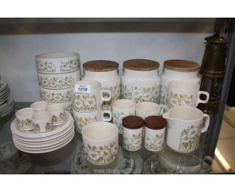 A quantity of Hornsea 'Fleur' china including storage jars, cups and saucers, bowls and salt and pepper shakers, etc. (some a