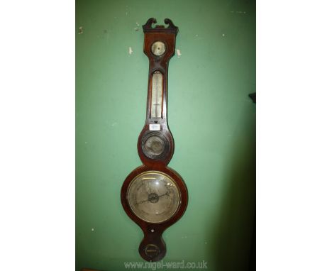 A banjo Barometer/thermometer, with Merthyr plaque, 38'' tall, a/f