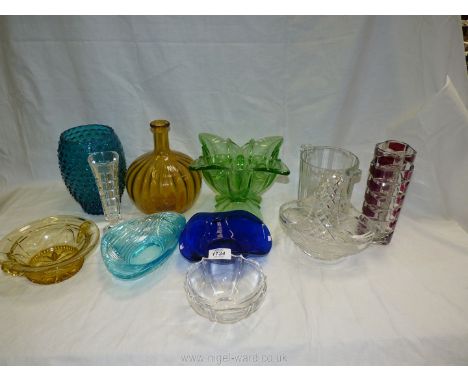 A quantity of glass including pair of ruby red vases, Moet &amp; Chandon ice bucket, pumpkin shaped basket etc.