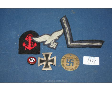 A Deutschland Erwache 1933 enamel badge 1/128, fabric patches etc.
