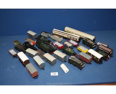 A quantity of Hornby and Bachmann locomotive engines, wagons including England's Glory, tenders and carriages.