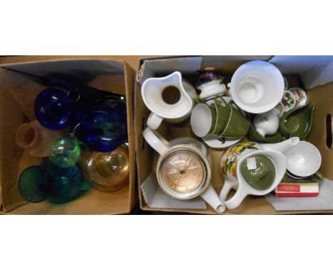 A box containing a quantity of ceramic items including a Midwinter Stylecraft Magnolia coffee set, a Ainsley Just Orchids vas