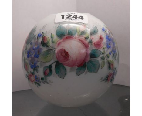 A 19th Century opaque glass and cased vase of globe form with hand enamelled rose and floral spray decoration