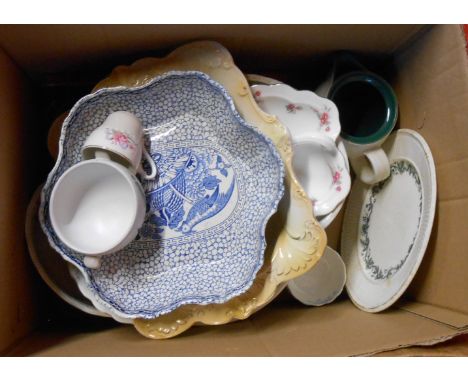 A box containing a quantity of ceramic items including Denby Greenwheat, etc.