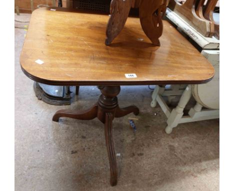 A 71cm mahogany pedestal tilt-top table, set on tripod base - old repair and scratches