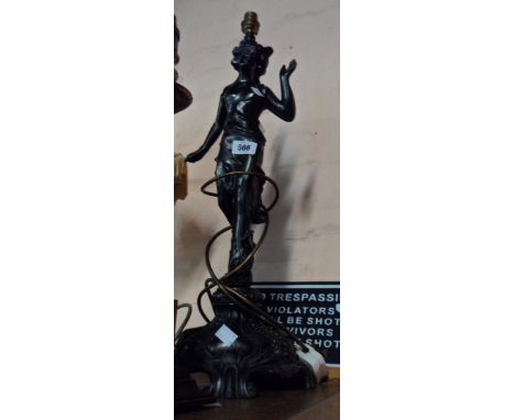 A modern cast metal with bronzed finish table lamp in the form of a classical maiden standing on Rococo plinth