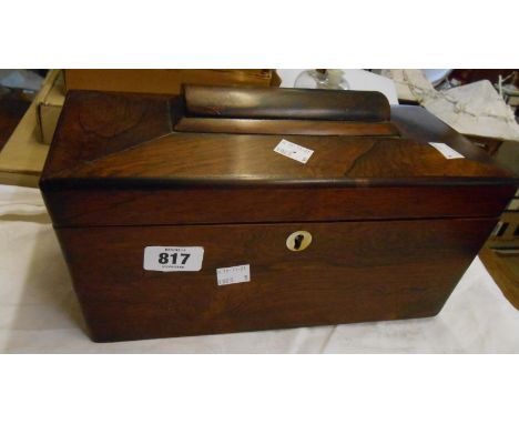 A Victorian rosewood veneered sarcophagus tea caddy with lidded compartments - liner missing