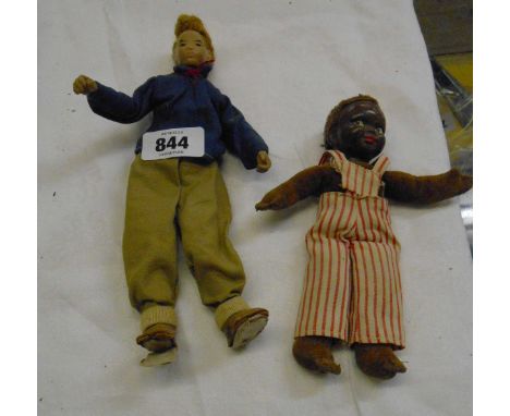 A vintage Chad Valley Hygienic Toys doll with felt body wearing stripy dungarees - sold with a bendy body doll